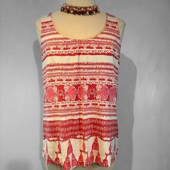 Lilly Pulitzer Coral/White Silk Blend Tank Top Size Medium - Picture 1 of 12